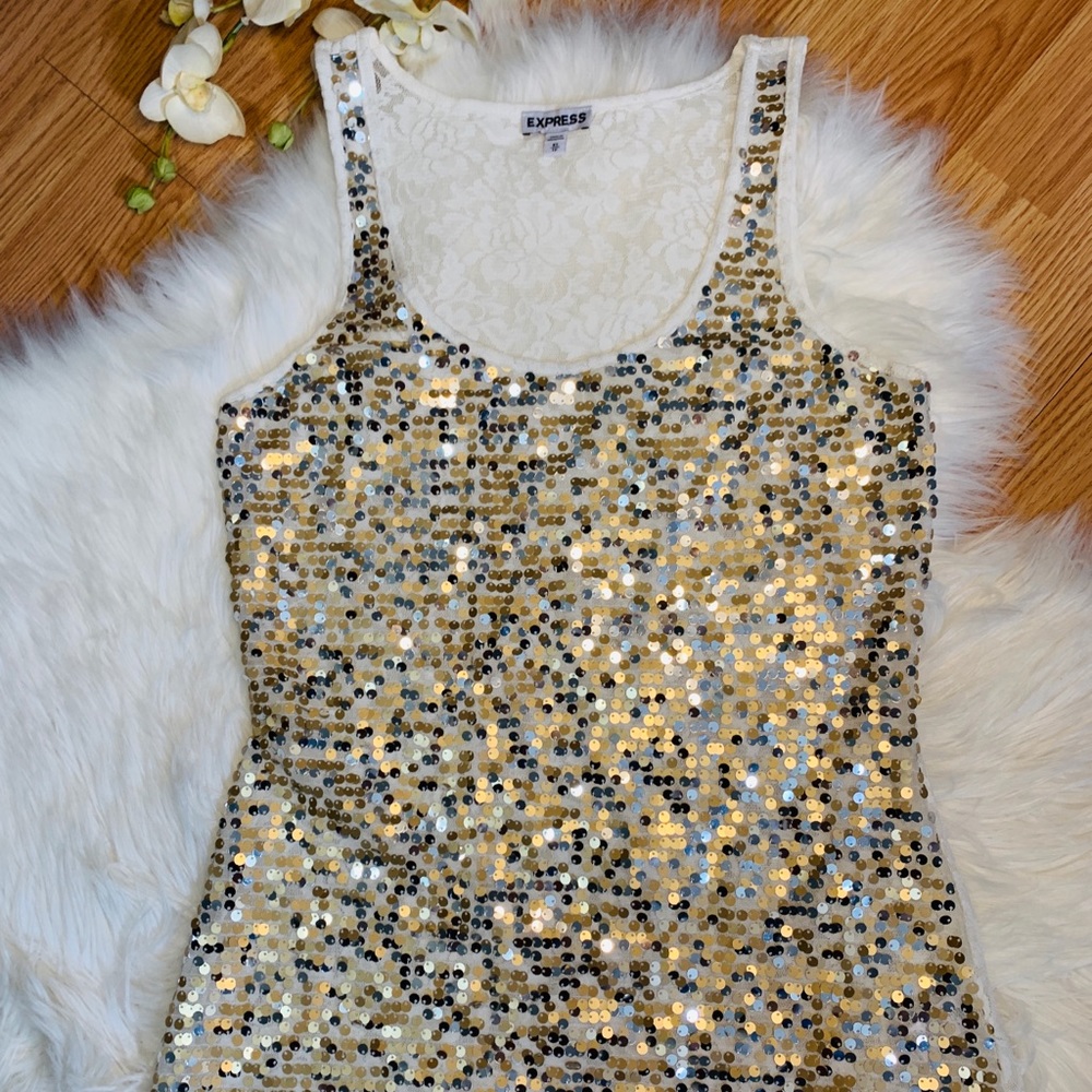 Express Small Sequin Lace Tank Top